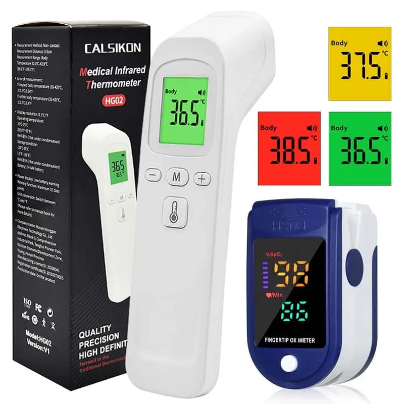 Ossimetro Termometro a Infrarossi Digitale Senza Contatto per Febbre, Uso Medico Domestico, per Neonati e Adulti, Termometro Auricolare Laser per Temperatura Corporea
