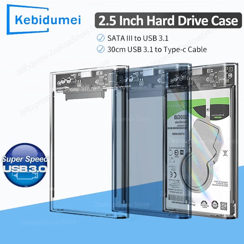 Custodia per HDD con display intelligente Custodia per HDD trasparente da 2,5 pollici SATA a USB 3.0 Custodia esterna SATA HDD SSD Custodia per PC portatile