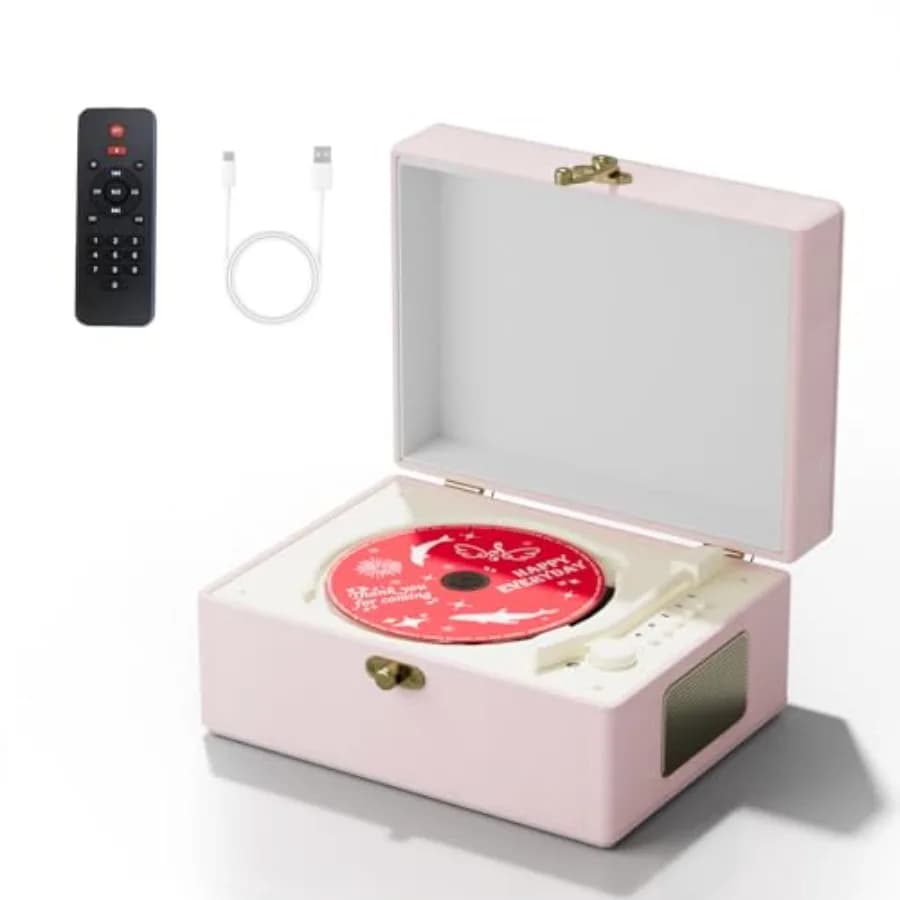 Lettore CD Music Box con Altoparlanti; Trasmettitore Bluetooth; Regalo Festivo; Riproduttore BGM per Arredamento Casa Rosa