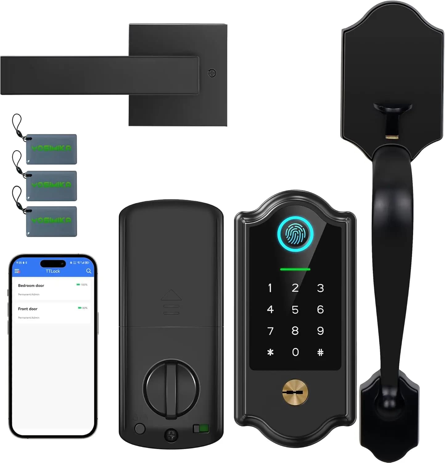 Serratura Intelligente Senza Chiave con Impronta Digitale, Tastierino e Controllo App - Chiusura Automatica, Facile Installazione, Nero Opaco
