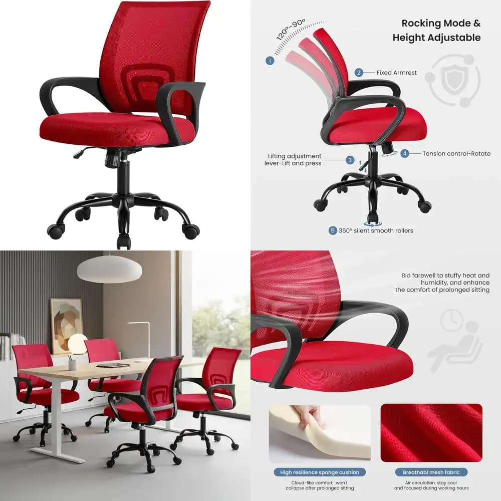 Sedia da Ufficio Ergonomica con Supporto Lombare, Funzione Dondolo, Altezza Regolabile, Braccioli Fissi, Vano Portaoggetti, Rotazione a 360° ° Sedia Girevole, Ideale per il Gaming, Mee