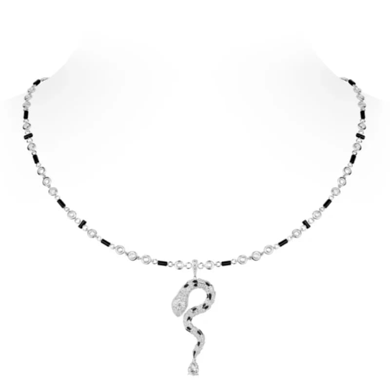 BELLUX Chain with Silver 925 Zirconia Synthetic Black White Diamonds Full Snake Light Luxury Ring Buckle Fashion Necklace