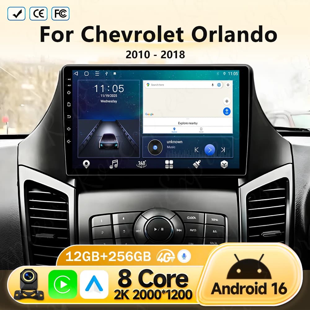 Autoradio Android Auto per Chevrolet Orlando 2010-2018, lettore video multimediale, navigatore GPS, 5G WIFI, Bluetooth, senza lettore DVD 2DIN