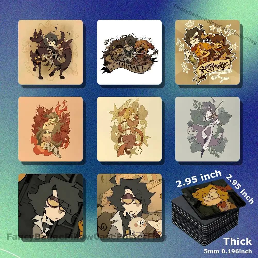 R-Ramshackle Stone Skipp Acrylic Refrigerator Magnets Square Tiles with Magnetic Sheets for Home Decoration