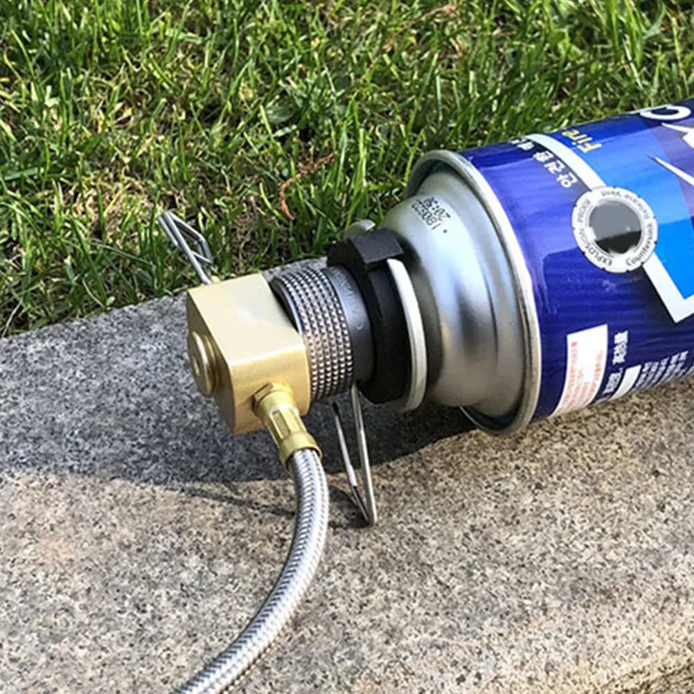 Adattatore per bombola gas da campeggio grigio scuro, testa di conversione professionale per fornello, accessorio convertitore per bombola gas da esterno, adattatore propano