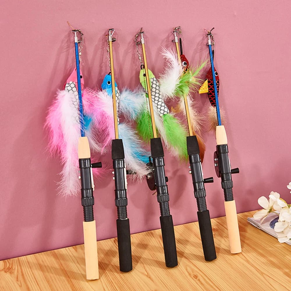 Cat Toy Retractable Cats Fish Type Telescopic Feather Funny toys for cat sticks Pet Toy for cats for kittens Fishing Simulator