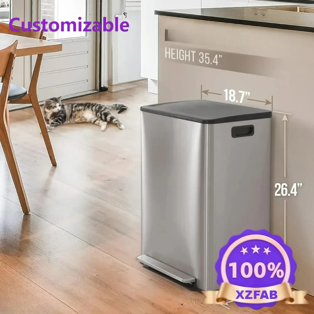 Factory Direct 2026 Dual Trash Can with Lid, Trash and Recycling Bins Combo for Kitchen, Hands-Free Stainless-Steel Garbage