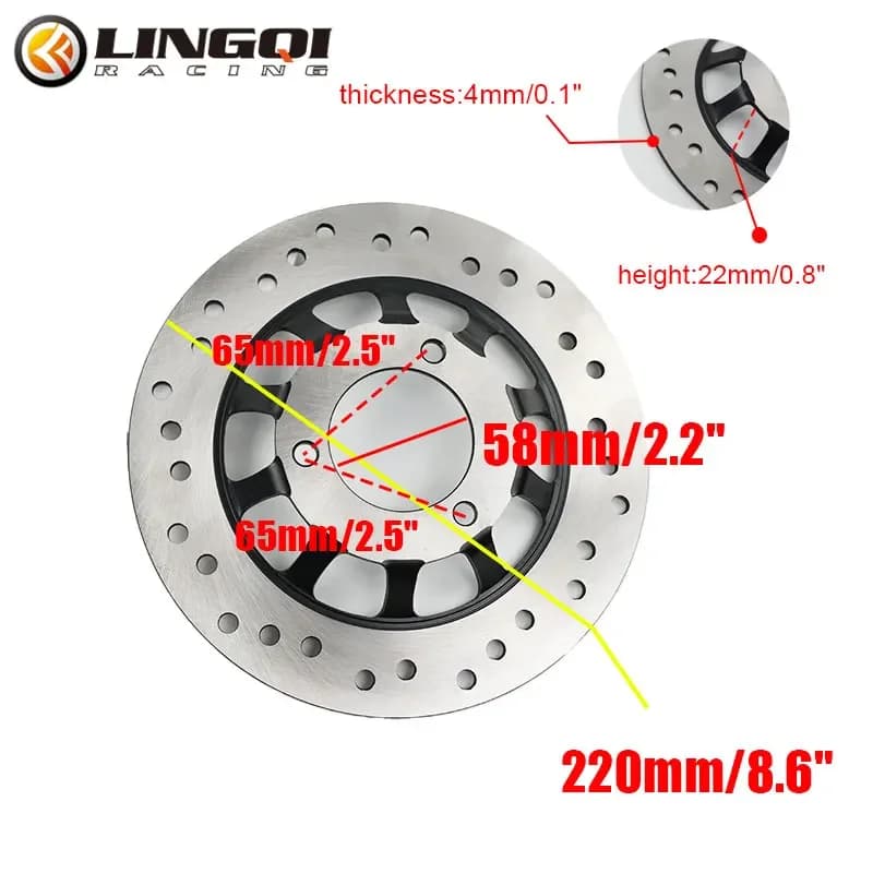 LING QI Motorcycle Brake Rotors Disc 220mm 3 Hole Stainless Steel Front Rear Wheel Universal for Pit Dirt Bike Brake Accessories