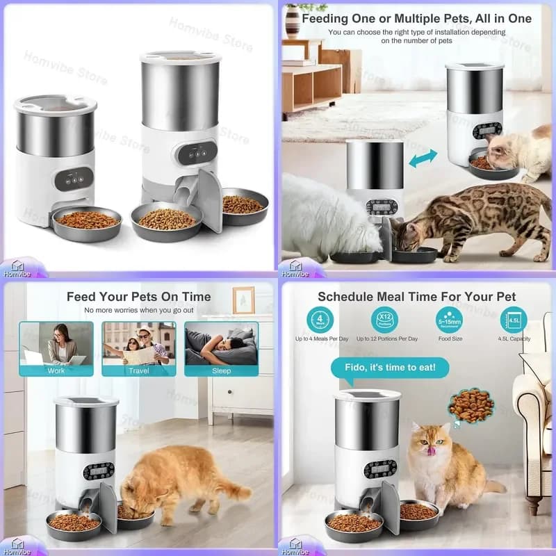 Smart WiFi Pet Feeder with Double Stainless Steel Bowls 304 Food Dispenser APP Remote Control Timer Voice Recording Automatic