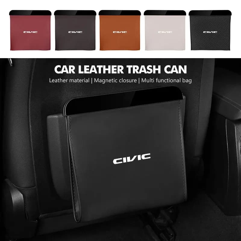 Multi-use Car Leather Garbage Bag Hands Free Hanging Trash Can For Honda typer civic 4d 10th gen 8th gen 2018 2019 2017