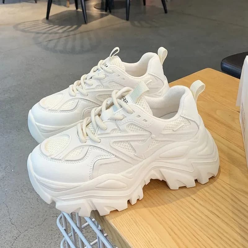 Nuove Sneakers Casual da Donna Primavera-Autunno, Scarpe con Piattaforma Bianche e Nere, Calzature Sportive Alla Moda con Lacci per Signore