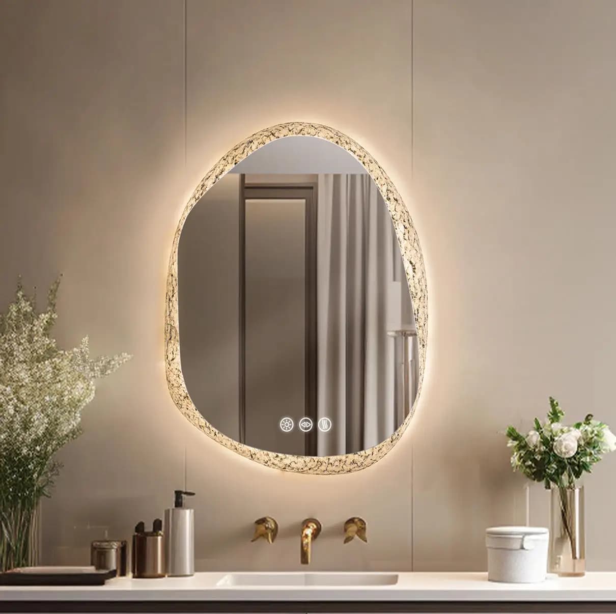 Specchio da bagno a LED da 70/80/90 cm con luci Specchio da bagno in vetro trasparente con retroilluminazione Impostazione in 3 colori, antiappannamento