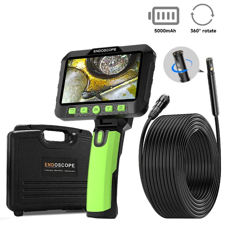 360 ° Endoscopio portatile con rotazione automatica Schermo IPS da 5 pollici Telecamera HD da 9,5 mm 1080P Design diviso Periscopio impermeabile Ispeziona tubi fognari