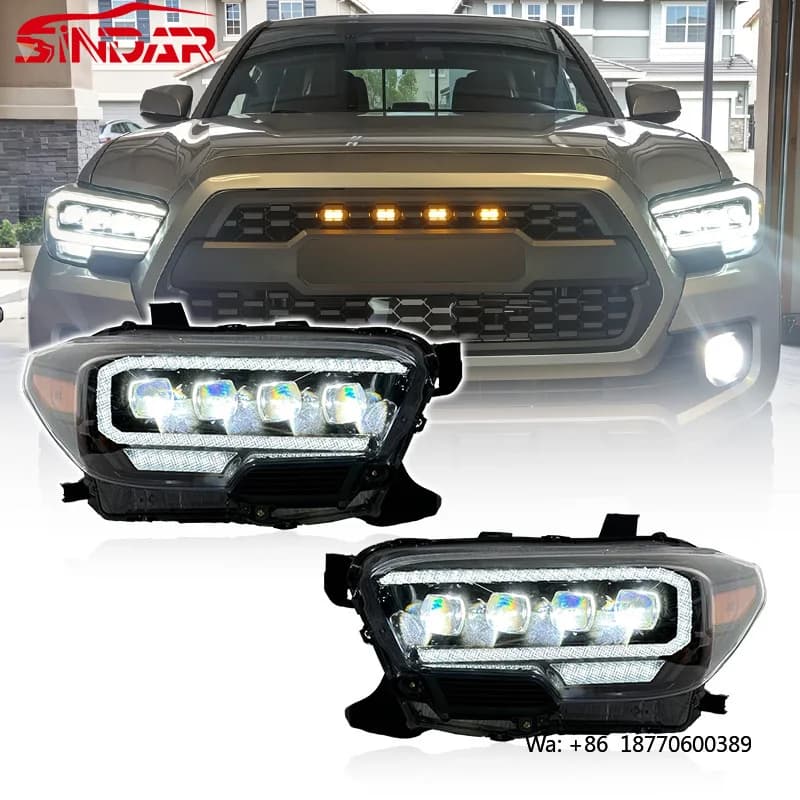 SINDAR Auto 4 Lens Type LED Headlights for Toyota Tacoma N240 N260 N300 N310 N320 N330 2016-2023 (Fit for Halogen and LED Type)