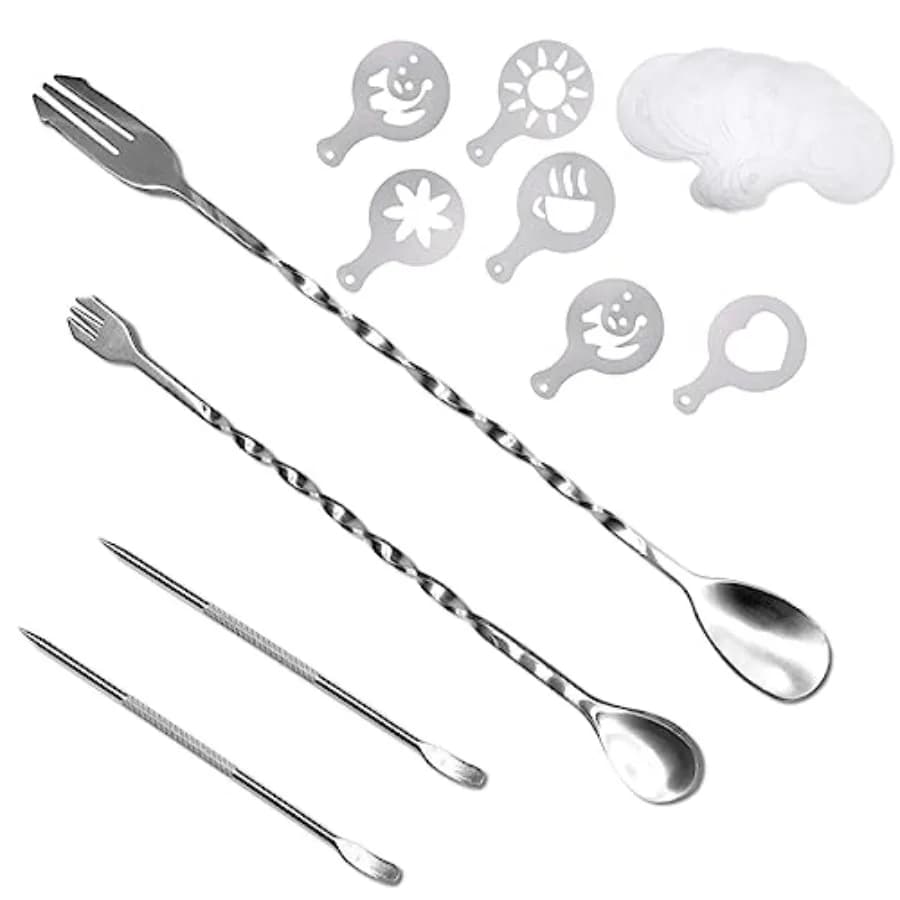 36 Pcs Coffee Art Maker Set, 32 Pieces Coffee Decorating Stencils Barista Template + 2 Latte Pen + 2 Pack Spiral Pattern Mixing