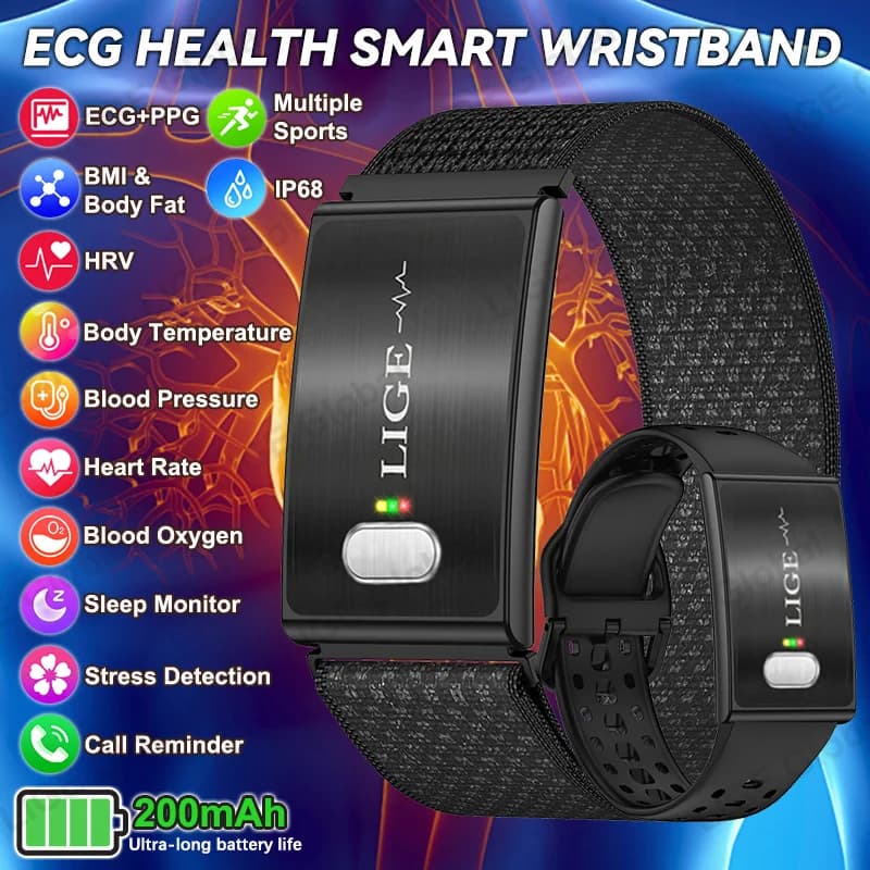 LIGE 2026 ECG+PPG HRV Nursing Grade Smart Bracelet Body Fat BMI Blood Pressure Body Temperature Men Women Health Sports Watches