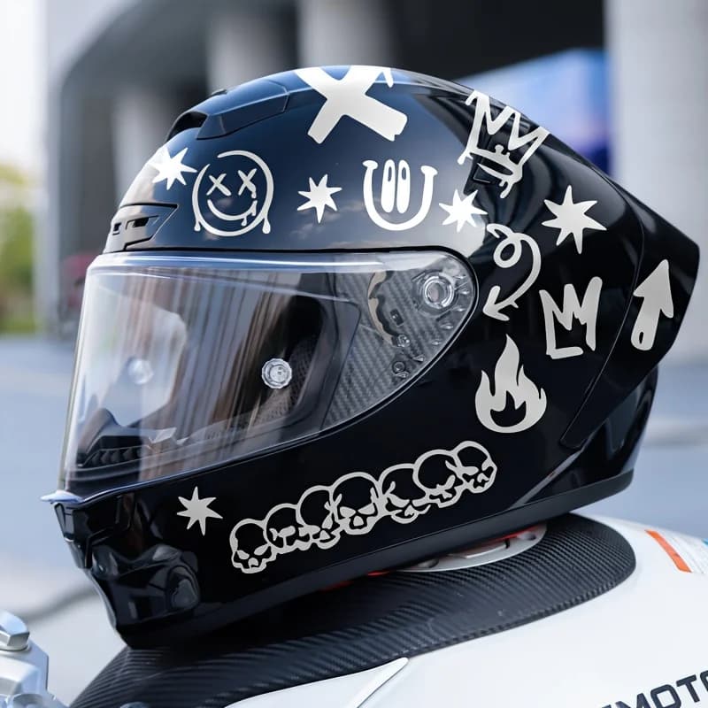 Adesivi 2D piatti a forma di teschio, decalcomanie protettive impermeabili fai-da-te per telaio bici, adesivi universali in vinile per moto, casco e altro