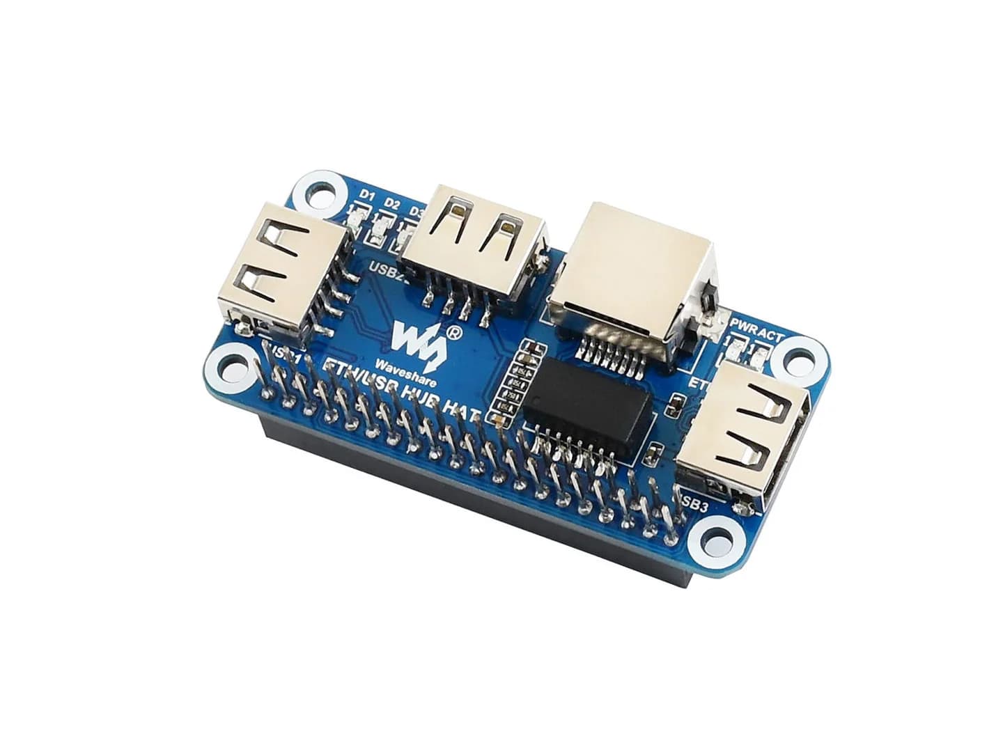 CAPPELLO HUB ETH/USB, HUB Ethernet/USB HAT per Raspberry Pi, 1x porta Ethernet RJ45, 3x porte USB