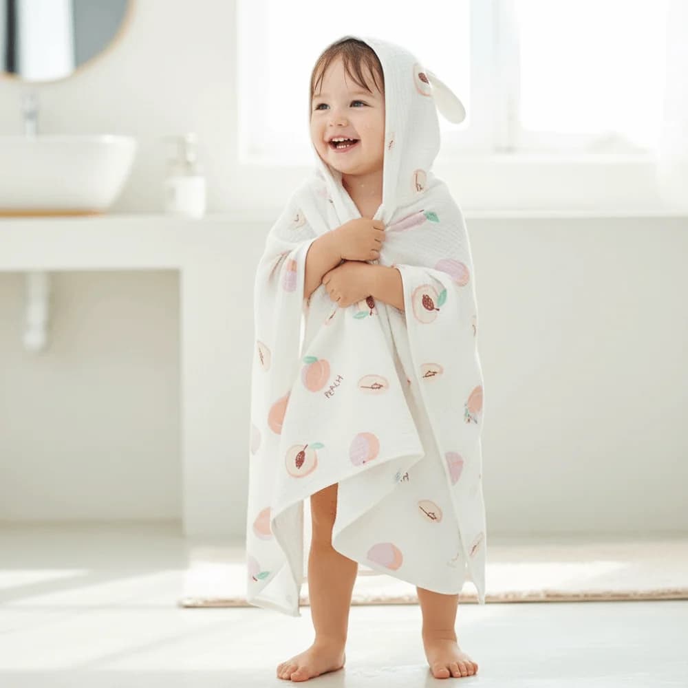 Cartoon Printed Baby Gauze Bath Towel Four Layer Soft Hooded Bathrobe Absorbent Comfortable Infant Bathrobe Shower Cloak
