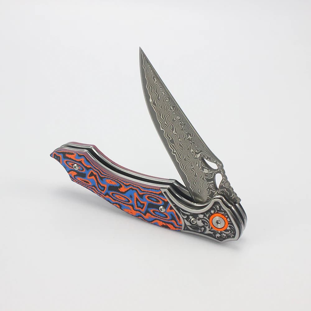 New folding knife in Damascus steel handle in colored fiber fruit knife sharpened kitchen fishing knives outdoor camping hand tools