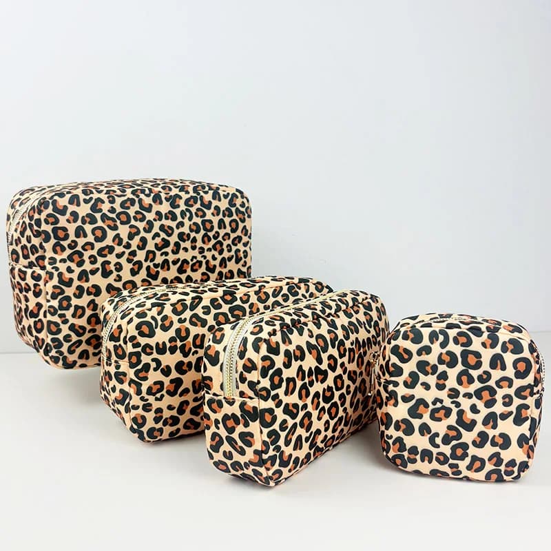 Borsa per cosmetici con stampa leopardata Borsa da toilette con fiocco stampato Custodia da donna impermeabile in nylon Organizzatore per trucco da viaggio all'aperto Regalo per feste