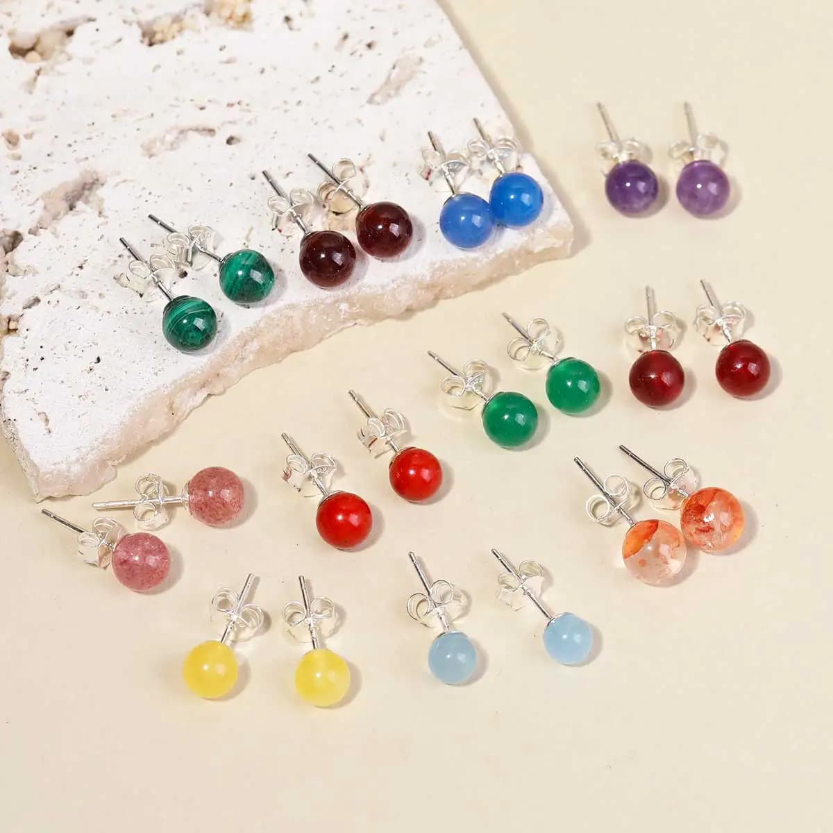 Genuine 925 Sterling Silver Men's and Women's Earrings, Natural Stone Amethyst, Agate, Freshwater Pearl Aquamarine Jewelry