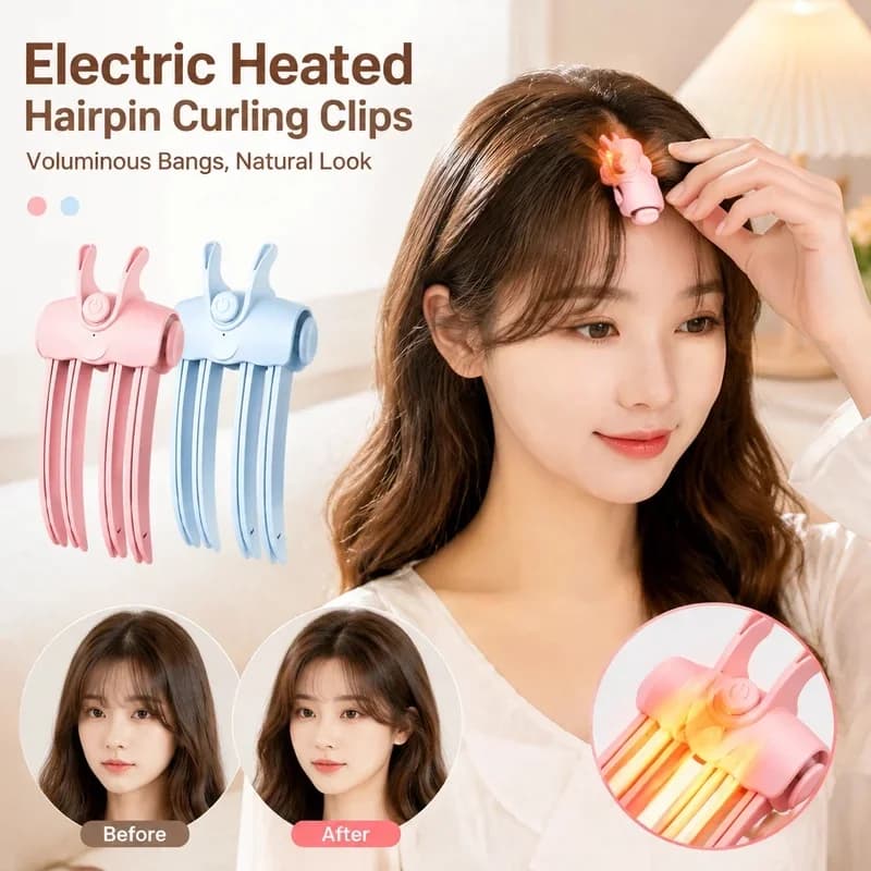 Electric Heated Fluffy Hairpin Curling Clips Rechargeable Bangs Curler Hair Roots Volumizing Hair Styling Tool for Women
