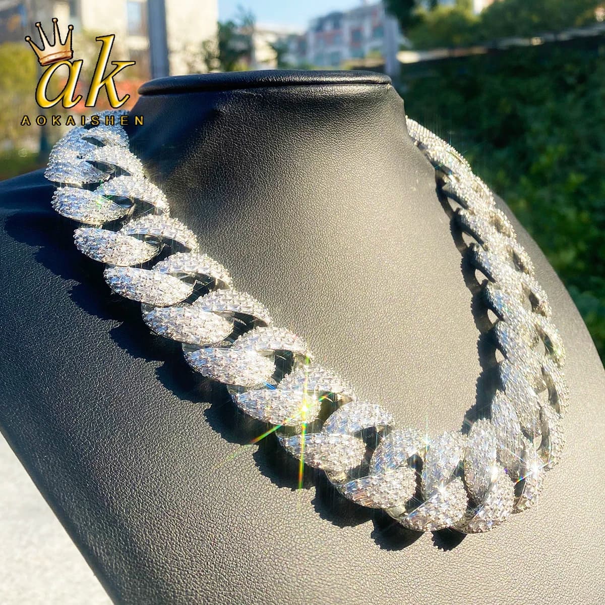 Aokaishen 25mm Chiusura speciale Baguette Catena a maglie cubane per uomo 5A Cubic Zirconia Placcato in oro Gioielli Hip Hop
