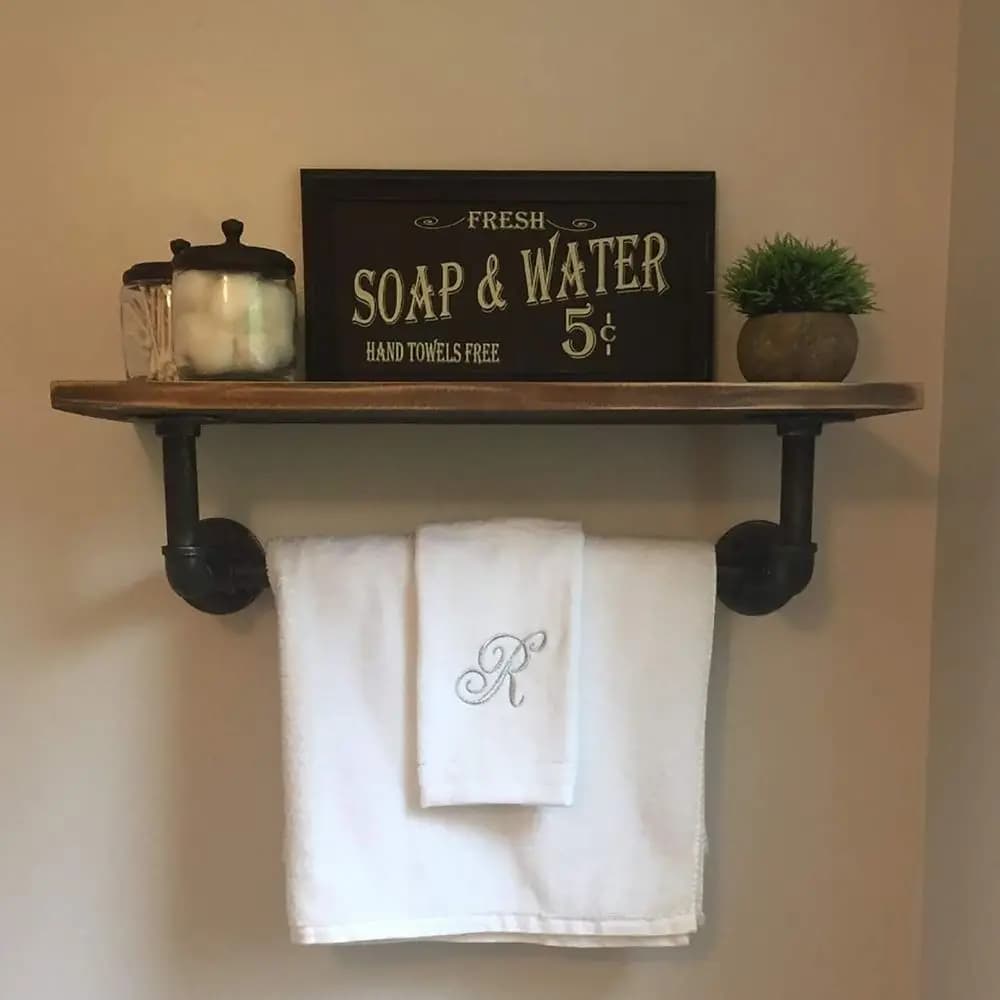 Mensole Galleggianti in Legno di Pino da 24 Pollici per Sopra il WC con Portasciugamani, Adatte per Bagno, Camera da Letto, Cucina e Soggiorno