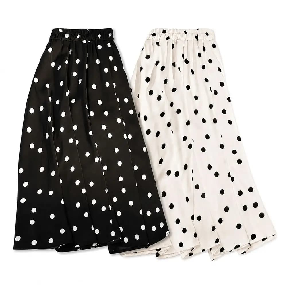 Fashion Polka Dot Polka Dot Maxi Skirt Lightweight High Waist High Waist Skirt A Line Elastic Waist A Line Skirt Summer Outfit