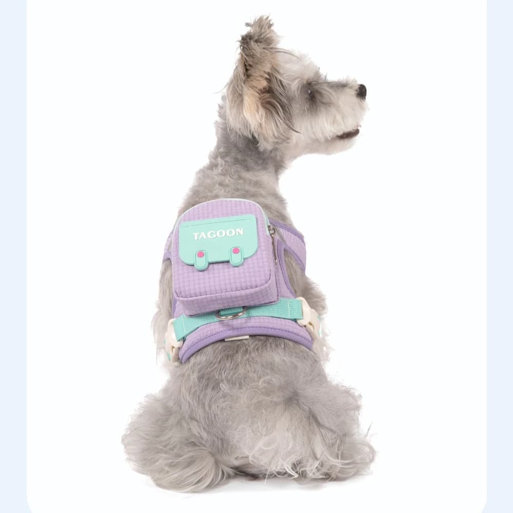Portable Plaid Dog Leash and Harness Set with Storage Bag Outdoor Travel Pet Walking Gear Detachable Chest Strap Lead for Hiking