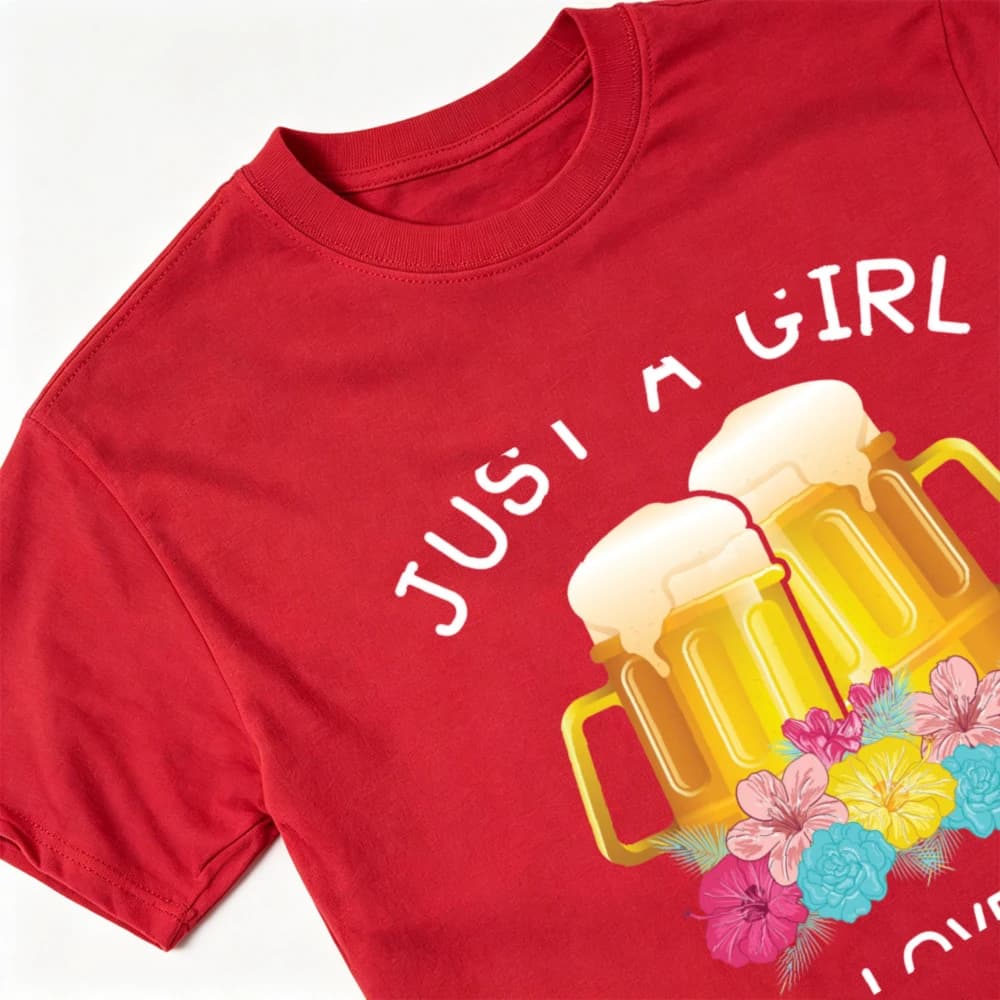 Just A Girl Who Loves Beer Men T-Shirt Casual Summer Fun Beer Mug Floral Design For Beer Lovers Party Gift Unisex Fashion Top