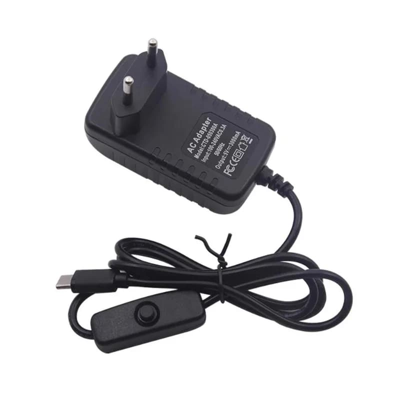 Adattatore di Alimentazione EU per Raspberry Pi 4B, 5V 3A, Interfaccia USB-C con Pulsante di Accensione/Spegnimento