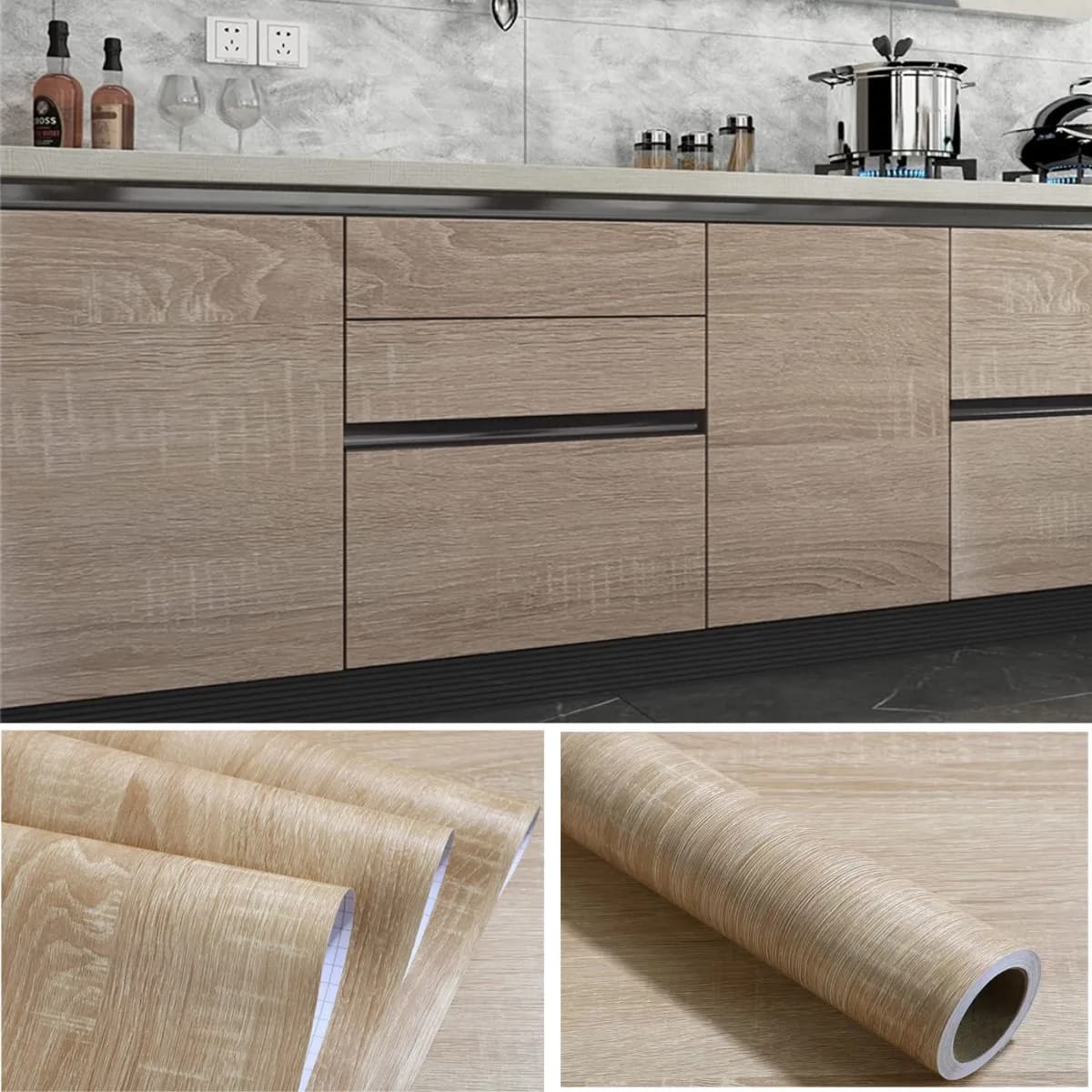 Carta da Parati Adesiva Effetto Legno Larga 55cm, Impermeabile, Adesivi Decorativi per Porte, Armadi, Tavoli e Mobili