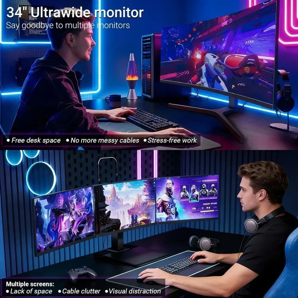 Garden 34 Inch Curved Gaming Monitor 180Hz UWQHD 3440x1440 1500R FreeSync G-SYNC HDR 1ms HDMI DP Adjustable Stand