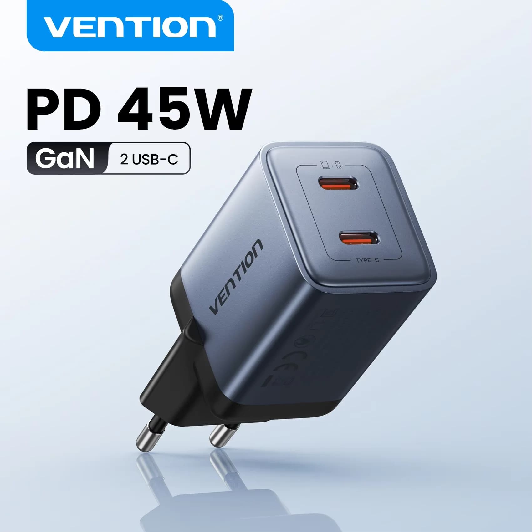 Caricabatterie Vention 45W GaN per iPhone 17 Samsung S25 S24 POCO, Caricatore Rapido per Laptop, Caricatore USB C Portatile da Viaggio