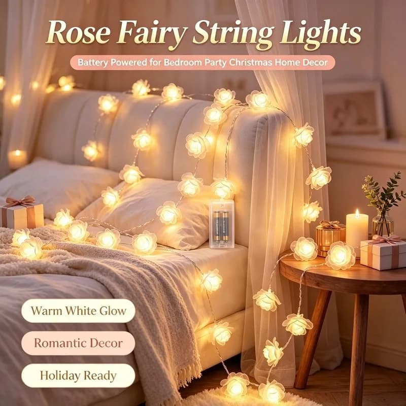 3/6M 20/40 LED Rose String Lights, USB & Battery Powered Fairy Lights for Bedroom Christmas Party Decor