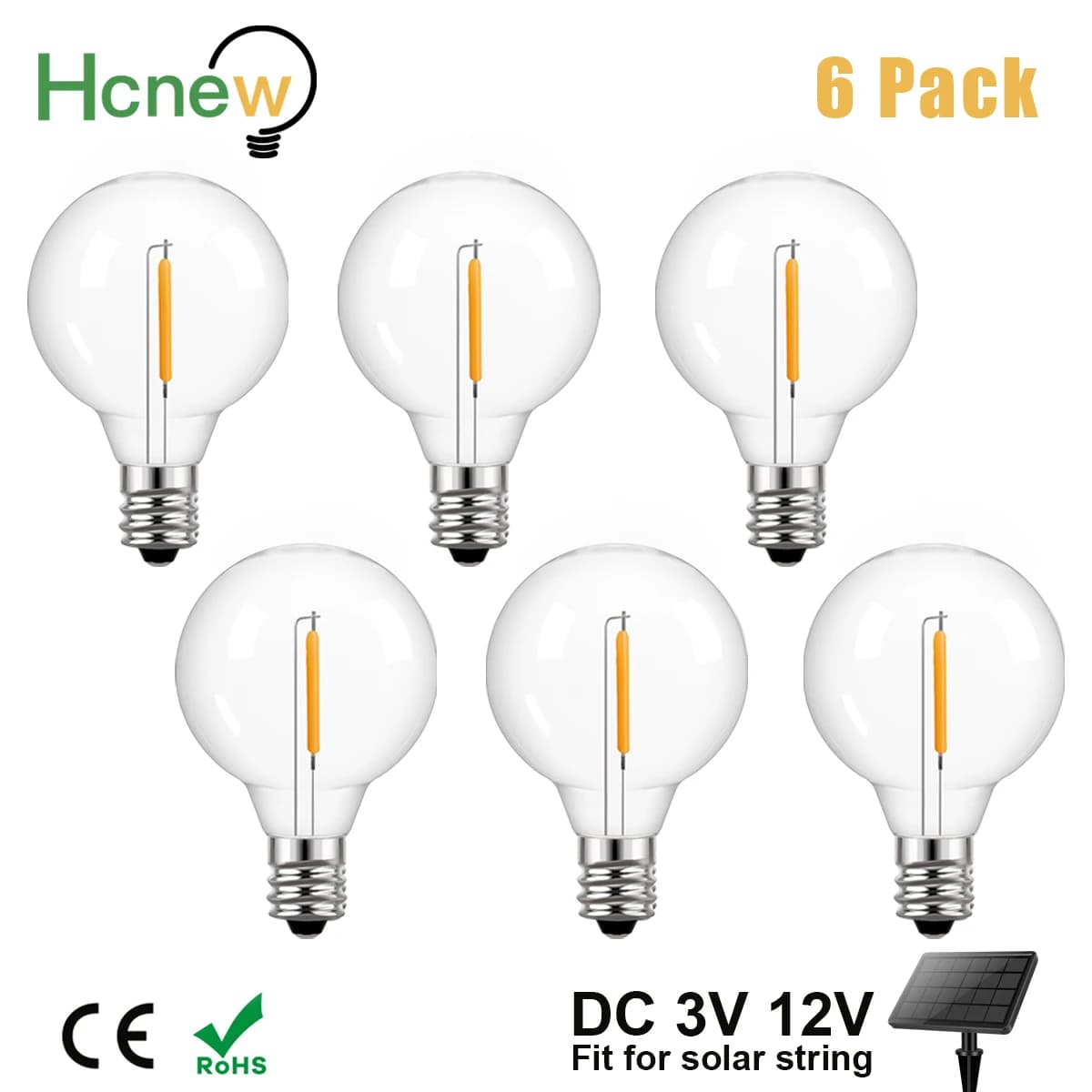 G40 Solar String Light Bulbs E12 3V 12V Low Voltage Filament Lamp Replacement 1W 2700K Plastics Shatterproof RVs Marine Lighting