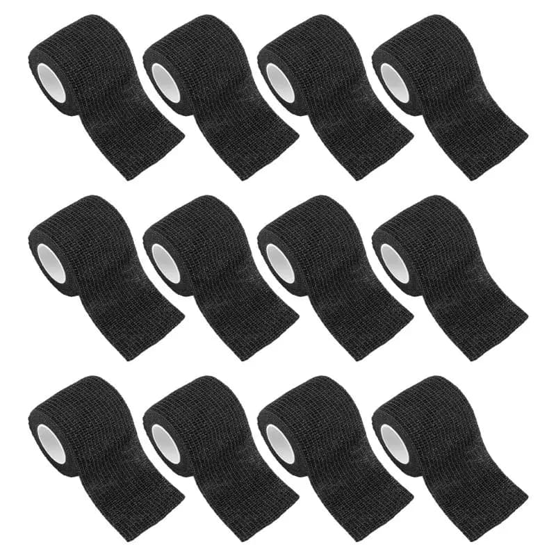 B11A-12 Pezzi Benda Elastica Autoadesiva Nera 5 Cm, Benda Elastica Fissante per Lesioni Sportive e Trattamento Animali Domestici