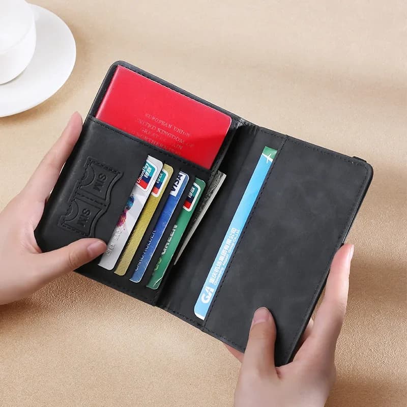 Custodia protettiva per passaporto da viaggio d'affari Custodia per passaporto per andare all'estero Custodia per passaporto con blocco RFID con organizer per carte SIM