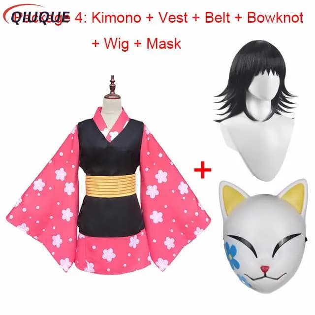 Makomo Costume Cosplay Kimono Uniforme Maschera in PVC Parrucca Costumi di Halloween per Donne e Ragazze