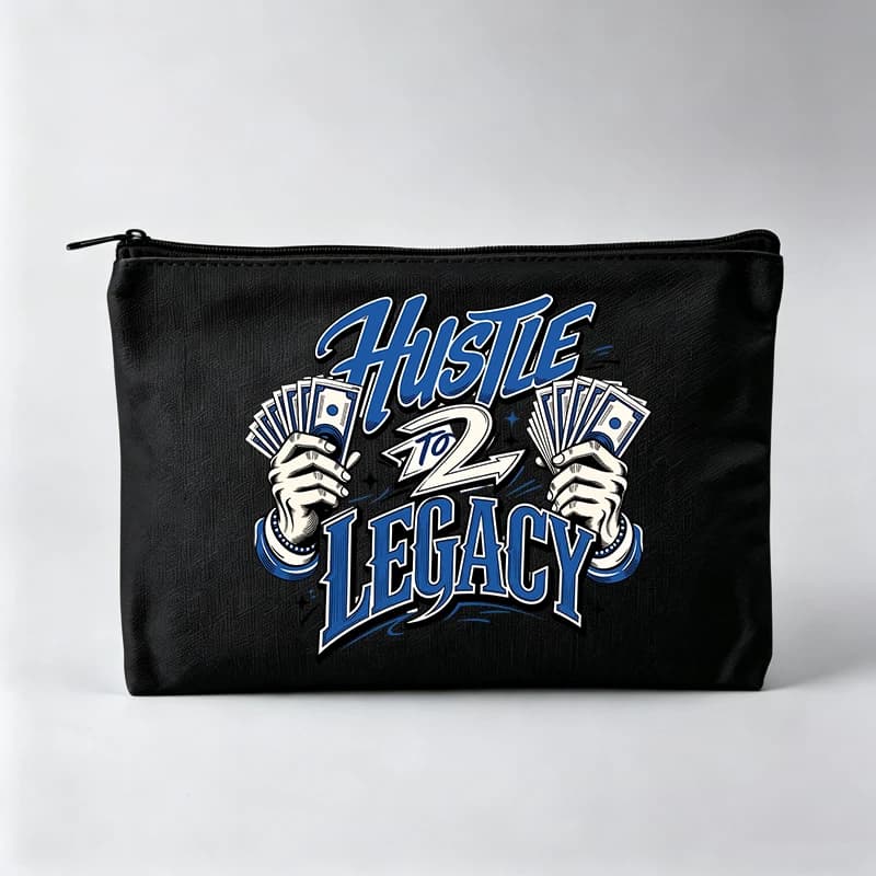 Women's Typography Print Makeup Bag with Hand Holding Cash Graphic, Zipper Cosmetic Pouch for Daily Use