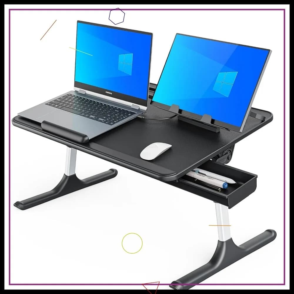Tavolino da letto pieghevole extra large per laptop con altezza regolabile, supporto da lettura e piedini scorrevoli per divano o pavimento
