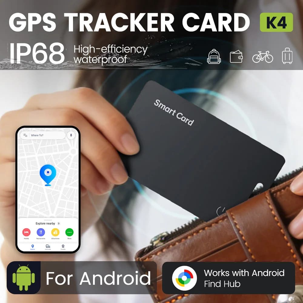 Localizzatore GPS Bluetooth per Portafoglio, Anti-smarrimento, Ricarica Wireless, Compatibile con Google Find Hub (Android), Mini Tracker per Chiavi, Animali Domestici, Borse