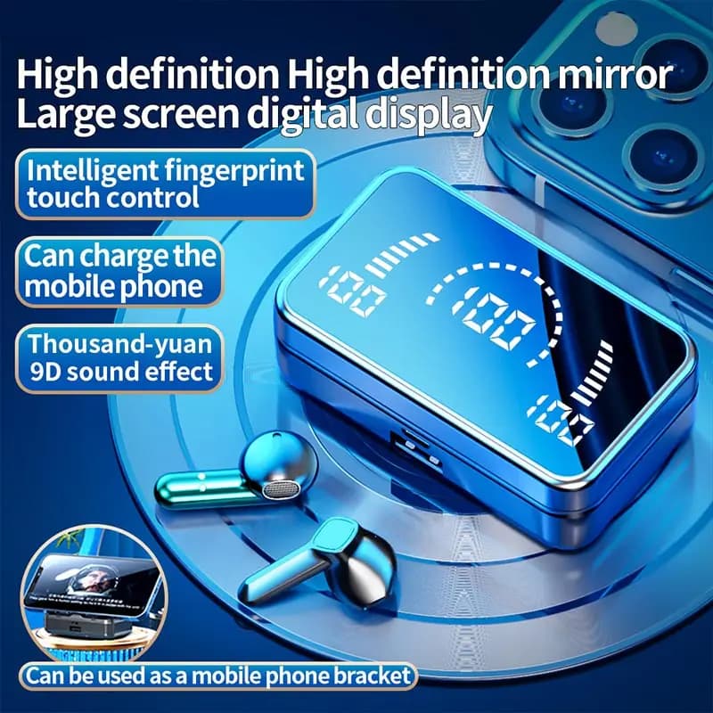 Bluetooth V9 5.3 Mirror Wireless Stereo Headphones with Sports Headphones with Digital DisplayTouch Control for Game