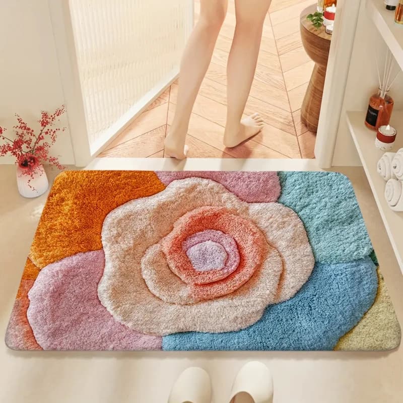 Tappetino da Bagno VIKAMA di Lusso con Motivo Floreale Sfumato, Morbido Tappeto Antiscivolo per Bagno e Doccia, Decorazione per la Casa