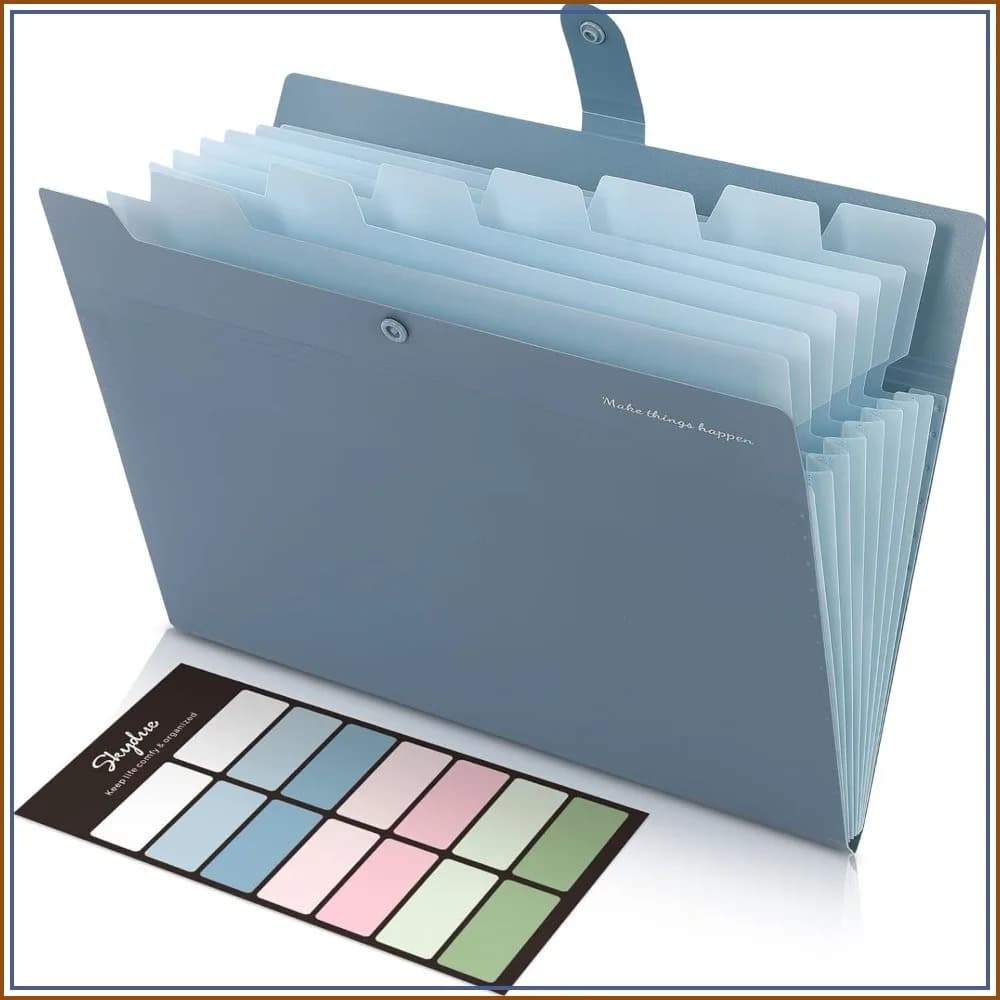 8-Pocket Expanding File Organizer with Labels, Portable Accordion Folder for Letter/A4, Blue