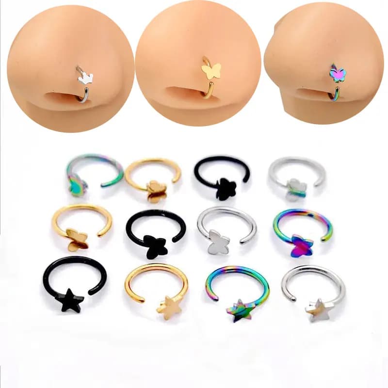 1Pc Acciaio Chirurgico Stella Farfalla Corona Cartilagine Elica Anello Al Naso Piercing Cerchio Narice Naso Borchie Anello Labbro Gioielli Per Il Corpo Orecchino
