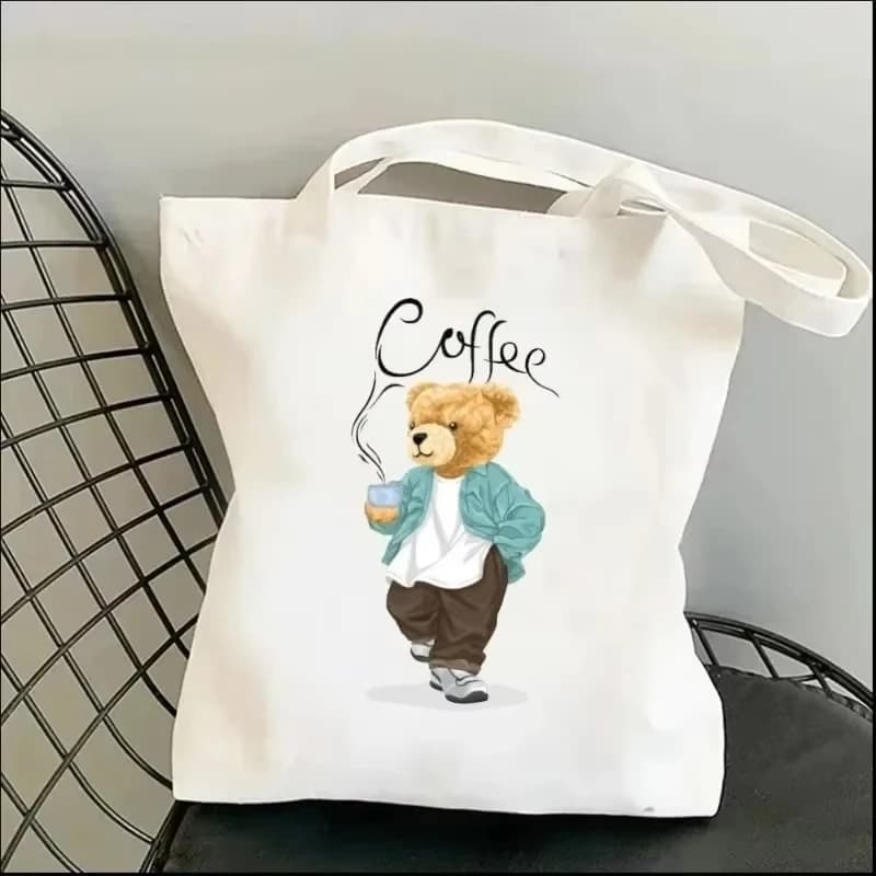 2026 Harajuku cute bear pattern art shoulder bag, super cute and fashionable handbag, canvas material for women