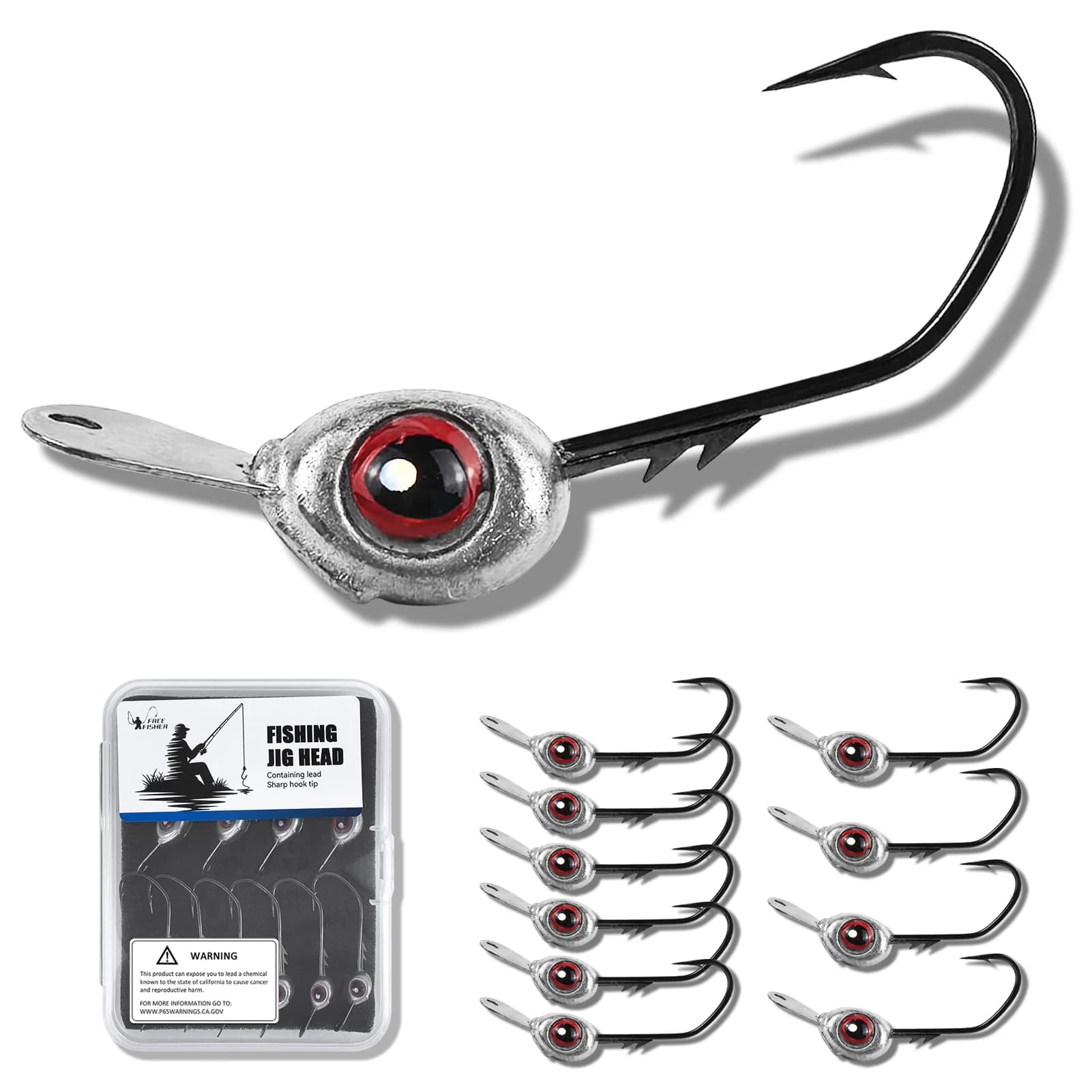 FREE FISHER 10 pz/scatola Amo Jig Head con Occhiello e Piastra di Stabilizzazione, 1/8-3/8 oz, Ami Jig per Swimbait, Pesi per Rig da Pesca in Mare Pressofusi